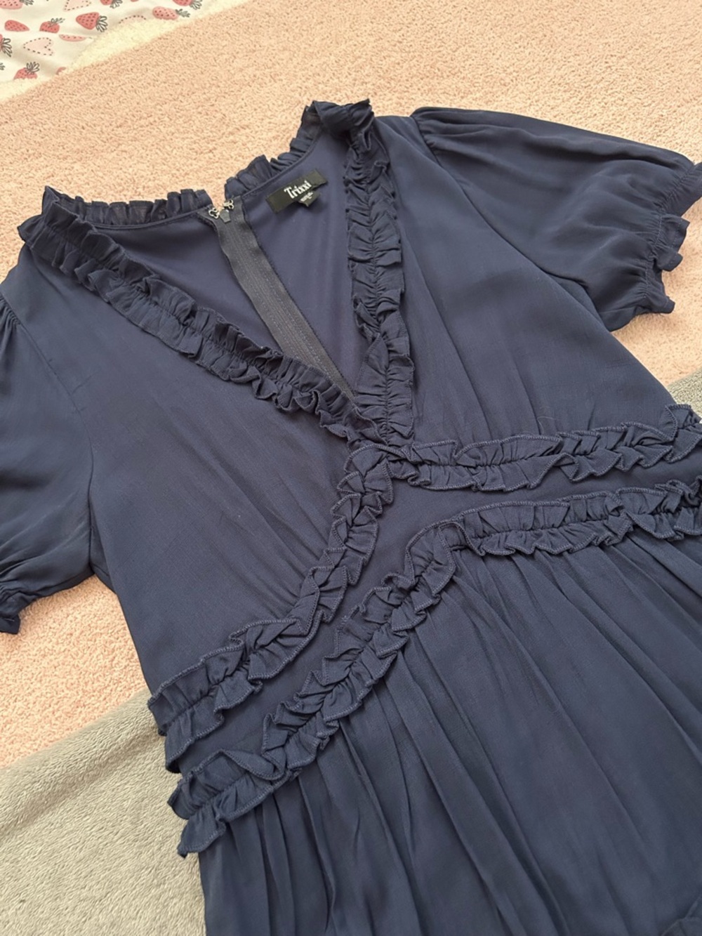 Trixxi Navy Ruffle-Trim Midi Dress